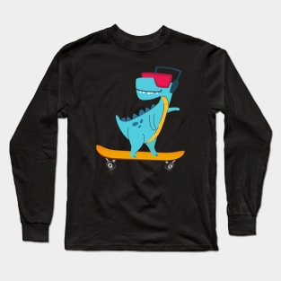 Skater Dino T-Rex Children Gift Long Sleeve T-Shirt